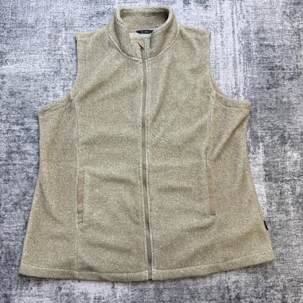Eddie Bauer Vest Womens 2XL Oatmeal Beige Full Zip Fleece Casual Travel Pockets